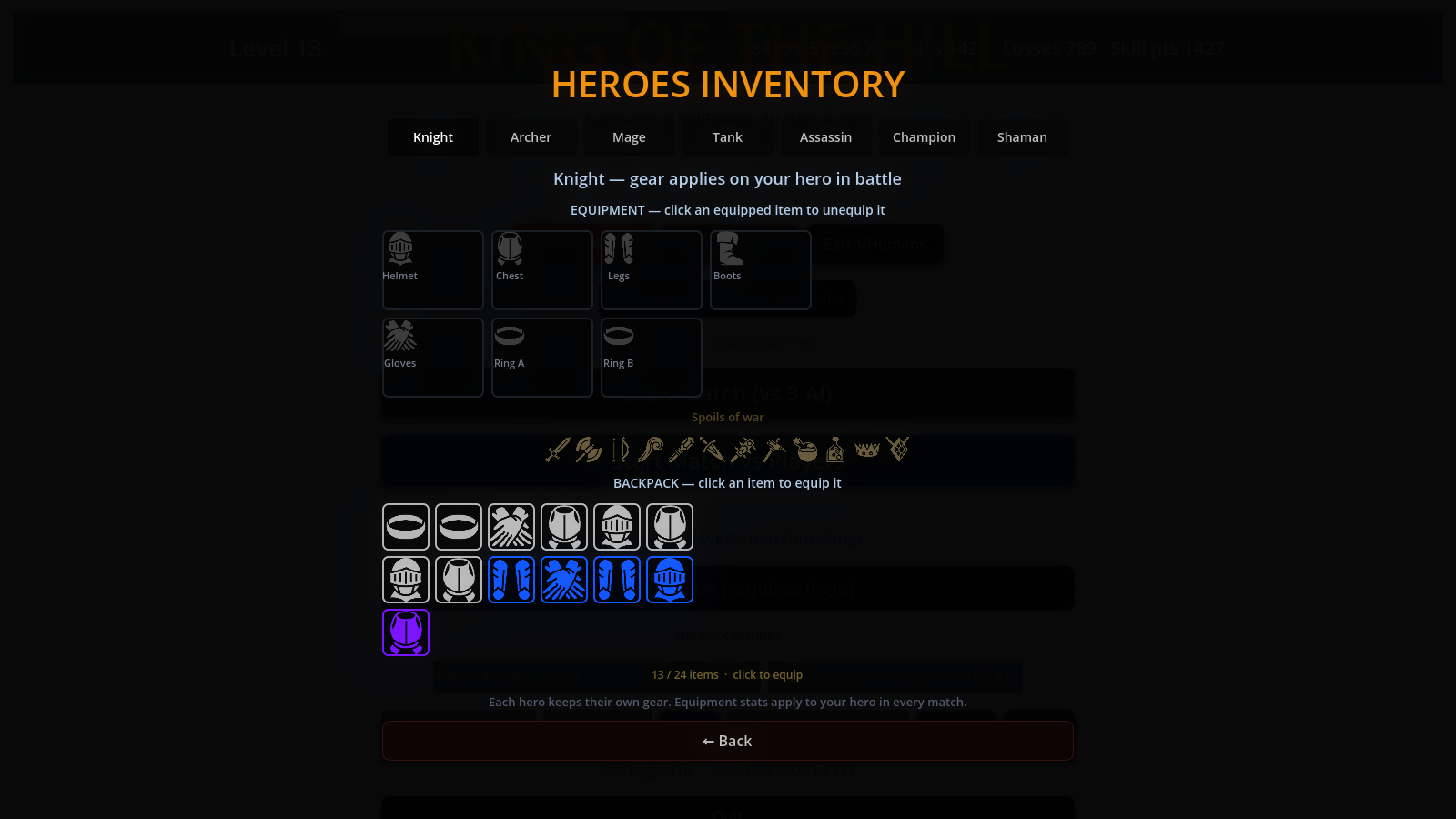 Inventory & stats